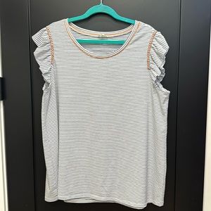 Adorable stripe top, ruffle sleeve 1X